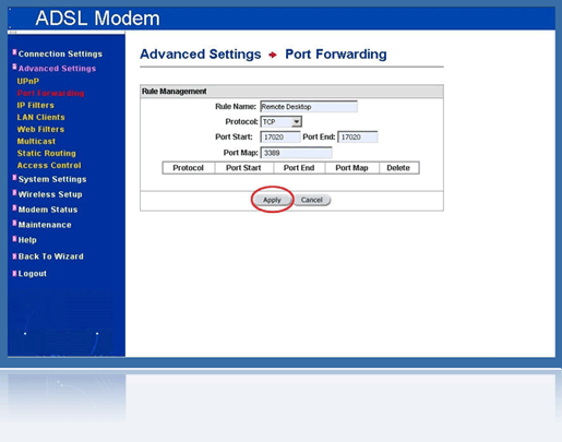 Modem - Port Forwarding
